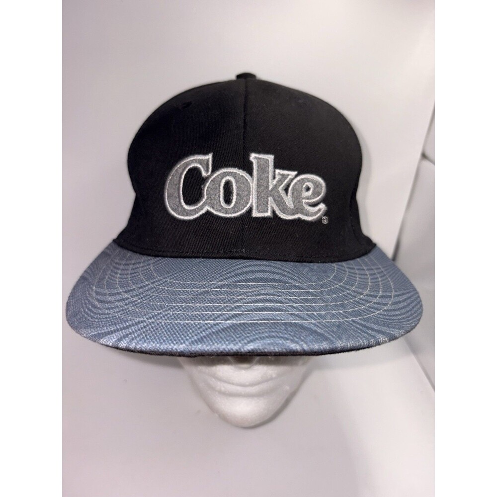 K-Products Coca-Cola Coke Hat Men's S/M Black Grey Swirl Brim Embroidered Cap